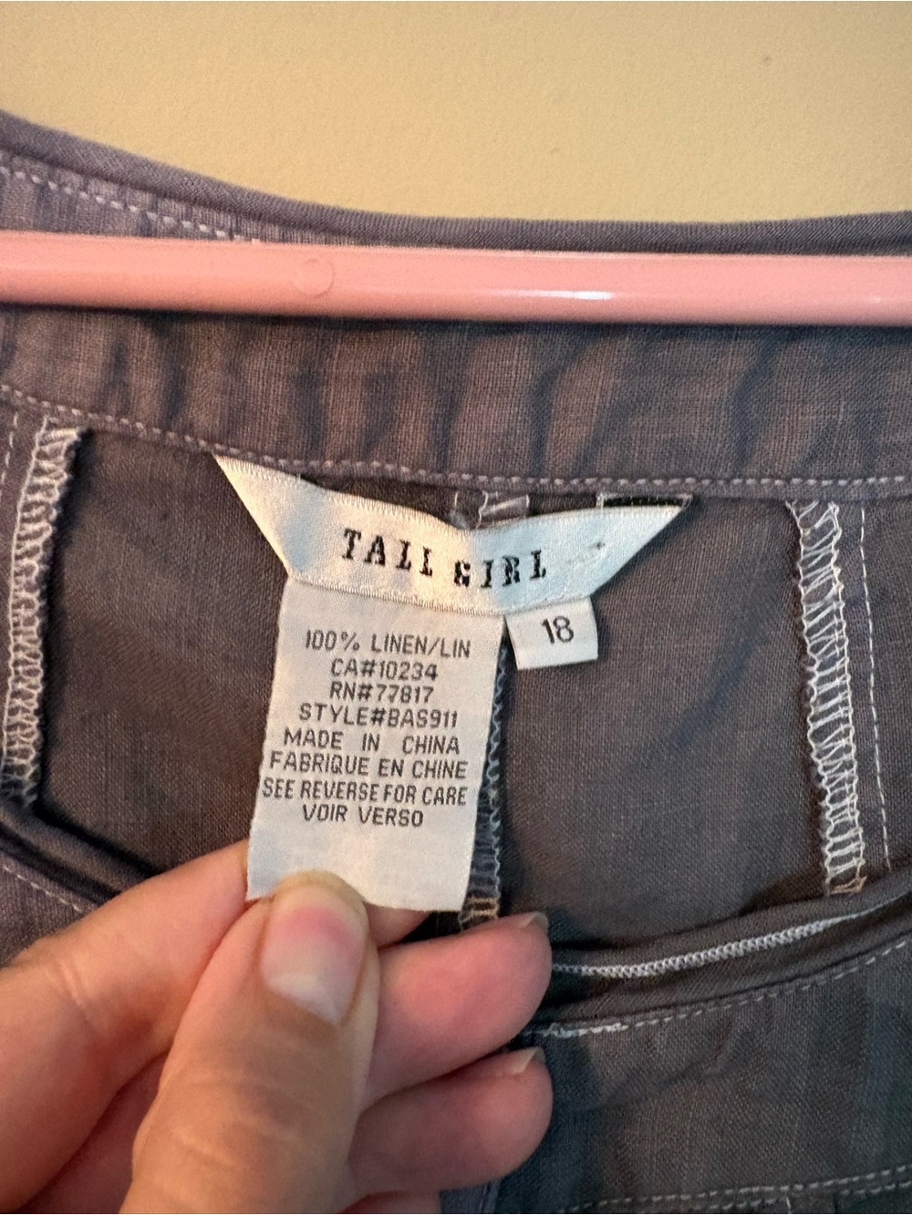 100% Linen Washed Tonal Gray Button-Front - Picture 3 of 9